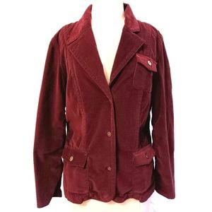 Eddie Bauer cotton blend burgundy, corduroy 3 button blazer. Size 12.